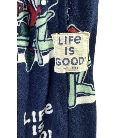 Life Is Good Navy Brushed Flannel Pajama Lounge Pants ADIRON SANTA JAKE Sz Large - Picture 4 of 6